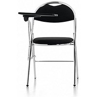 Milan Chrome Frame Folding Chair, With Fold Away Writing Table, Black Vinyl, Pack of 4 Milan Chrome Frame Folding Chair, With Fold Away Writing Table, Black Vinyl, Pack of 4