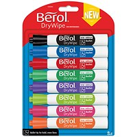 Berol Drywipe Marker, Bullet Tip, Assorted, Pack of 8