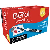 Berol Drywipe Marker, Bullet Tip, Black, Pack of 12
