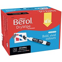 Berol Drywipe Marker, Bullet Tip, Assorted, Pack of 48