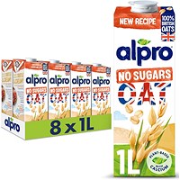 Alpro No Sugars Oat Milk, 1 Litre, Pack of 8 Alpro No Sugars Oat Milk, 1 Litre, Pack of 8