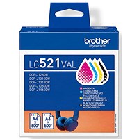Brother Black Cyan Magenta Yellow Standard Capacity Ink Cartridge Multi Pack 500 pages each- LC521VAL