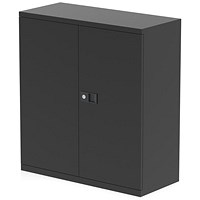 Qube by Bisley Low Metal Cupboard, 1 Shelf, 1000mm High, Black