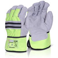 B-Safe Canadian High Quality High Visibility Gloves, Saturn Yellow & Grey, One Size