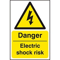 B-Safe Danger Electric Shock Risk Sign, 200x300mm, Self Adhesive, Pack of 5