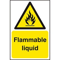 B-Safe Flammable Liquid Sign, 200x300mm, Self Adhesive, Pack of 5