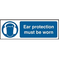 B-Safe Ear Protection Must Be Worn Sign, 300x100mm, Self Adhesive, Pack of 5