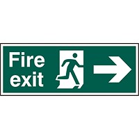 B-Safe Running Man Arrow Right Fire Exit Sign, 400x150mm, PVC, Pack of 5