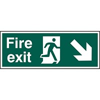 B-Safe Running Man Arrow Down/Right Fire Exit Sign, 400x150mm, PVC, Pack of 5