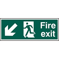 B-Safe Running Man Arrow Down/Left Fire Exit Sign, 400x150mm, PVC, Pack of 5