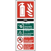 B-Safe Co2 Fire Extinguisher Sign, 82x202mm, Self Adhesive, Pack of 5