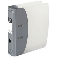 Hermes A4 Lever Arch File, 80mm Spine, Plastic, Metallic Silver