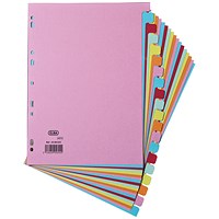 Elba Recycled Subject Dividers, 20-Part, Blank Multicolour Tabs, A4, Multicolour