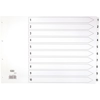 Elba Reinforced Board Index Dividers, 1-10, Clear Tabs, A3, White