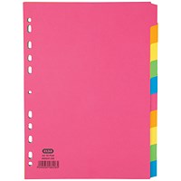 Elba Subject Dividers, 10-Part, Blank Multicolour Tabs, A4, Multicolour