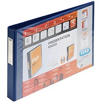 Elba Vision Ring Binder, A3, 4 D-Ring, 30mm Capacity, Landscape, Blue