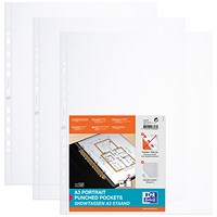 Oxford A3 Portrait Punched Pockets, 120 Micron, Top Opening, Pack of 100