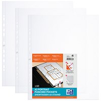Oxford A3 Portrait Punched Pockets, 120 Micron, Top Opening, Pack of 100 Oxford A3 Portrait Punched Pockets, 120 Micron, Top Opening, Pack of 100
