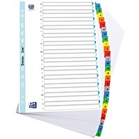 Oxford Reinforced Board Index Dividers, A-Z, Multicolour Tabs, A4, White