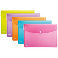 Elba A4 Snap Plastic Wallets, Assorted, Pack of 5