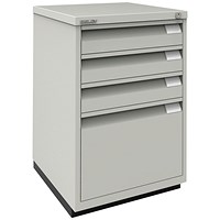 Bisley Foolscap Office Filing Cabinet, 4 Drawer(1 Suspension File Drawer), Goose Grey