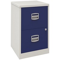 Bisley A4 Home Filing Cabinet, 2 Drawer, Grey and Blue