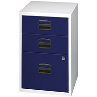 Bisley A4 Home Filing Cabinet, 3 Drawer(1 Suspension File Drawer), Grey and Blue Bisley A4 Home Filing Cabinet, 3 Drawer(1 Suspension File Drawer), Grey and Blue