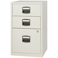 Bisley A4 Home Filing Cabinet, 3 Drawer(1 Suspension File Drawer), Goose Grey