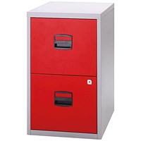 Bisley A4 Home Filing Cabinet, 2 Drawer, Grey and Red Bisley A4 Home Filing Cabinet, 2 Drawer, Grey and Red