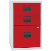 Bisley A4 Home Filing Cabinet, 3 Drawer(1 Suspension File Drawer), Grey and Red Bisley A4 Home Filing Cabinet, 3 Drawer(1 Suspension File Drawer), Grey and Red