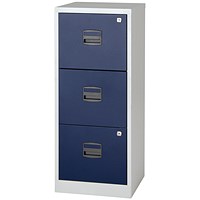 Bisley A4 Home Filing Cabinet, 3 Drawer, Grey and Blue