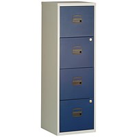 Bisley A4 Home Filing Cabinet, 4 Drawer, Grey and Blue