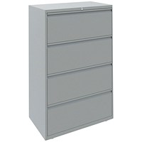 Bisley 4 Drawer Side Filing Cabinet, 830x490x1400mm, Goose Grey