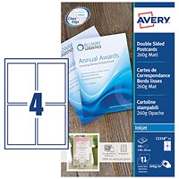 Avery Printable Cards 128mm x 82mm Inkjet Prints on Both Sides 100 Cards/25 Sheets (Pack 100 Cards) - C2318-25