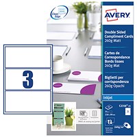 Avery Compliment Cards 210mm x 99mm Inkjet Prints on Both Sides 75 Cards / 25 Sheets - C2358-25