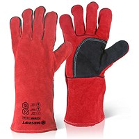 Beeswift Reinforced Palm Welders Gauntlet, 14”, Red, Pack of 10
