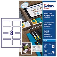 Avery Business Cards 85mm x 54mm Inkjet Prints on Both Sides 80 Cards/10 Sheets (Pack 80 Cards) -
