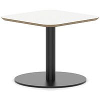 Brixworth 600mm Square Coffee Table White Top Black Leg Disc Base Low