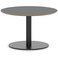 Brixworth 800mm Round Coffee Table Black Top Black Leg Disc Base Low