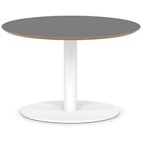 Brixworth 800mm Round Coffee Table Black Top White Leg Disc Base Low