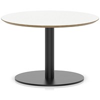 Brixworth 800mm Round Coffee Table White Top Black Leg Disc Base Low