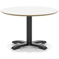 Brixworth 800mm Round Coffee Table White Top Black Leg Cross Base Low
