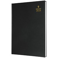 Collins A4 Desk Diary, Week To View, Black, 2024