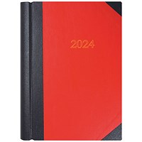 Collins A4 Desk Diary, 2 Days Per Page, Black & Red, 2024