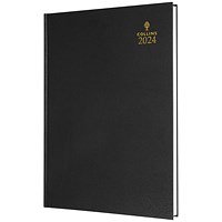 Collins A4 Desk Diary, Day Per Page, Black, 2024