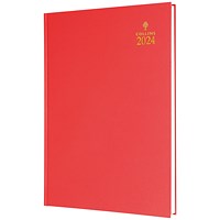 Collins A5 Desk Diary, Day Per Page, Red, 2024