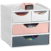 CEP MyCube Compact 4 Drawer Set, White & Assorted Coloured Drawers