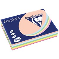 Trophee A4 Coloured Card, Pastel Assorted Colours, 160gsm, Ream (250 Sheets)
