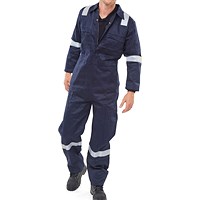 Beeswift Flame Retardant Burgan Anti-Static Boilersuit, Navy Blue, 44