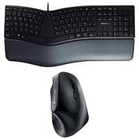 Cherry Right Handed Ergonomic Wireless Keyboard and Mouse Bundle, Black